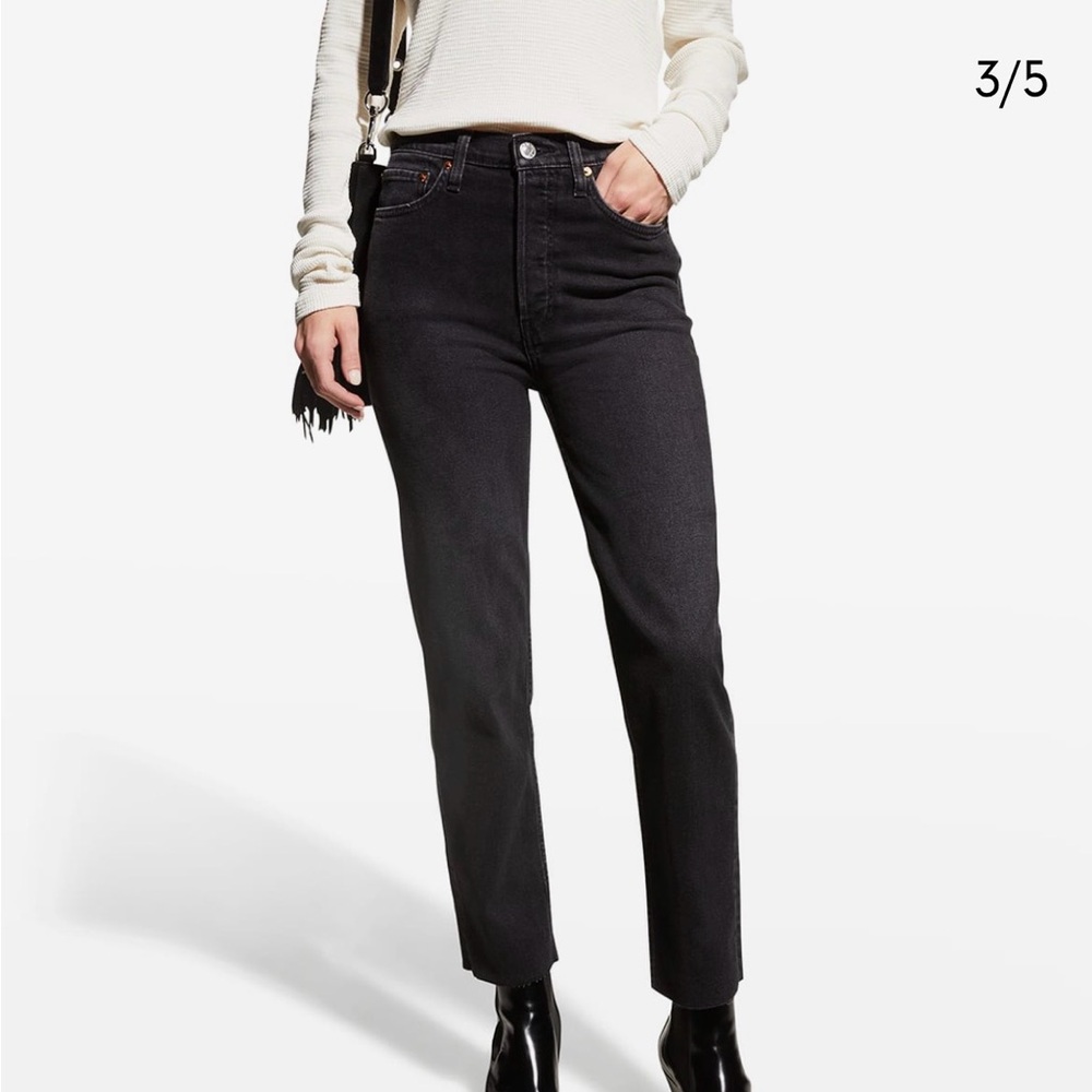 Re/Done  Washed Noir- Black High-Rise Straight Leg Jeans